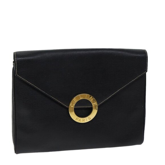 CELINE Circle Shoulder Bag Leather Black Auth 72649 - Picture 1 of 14